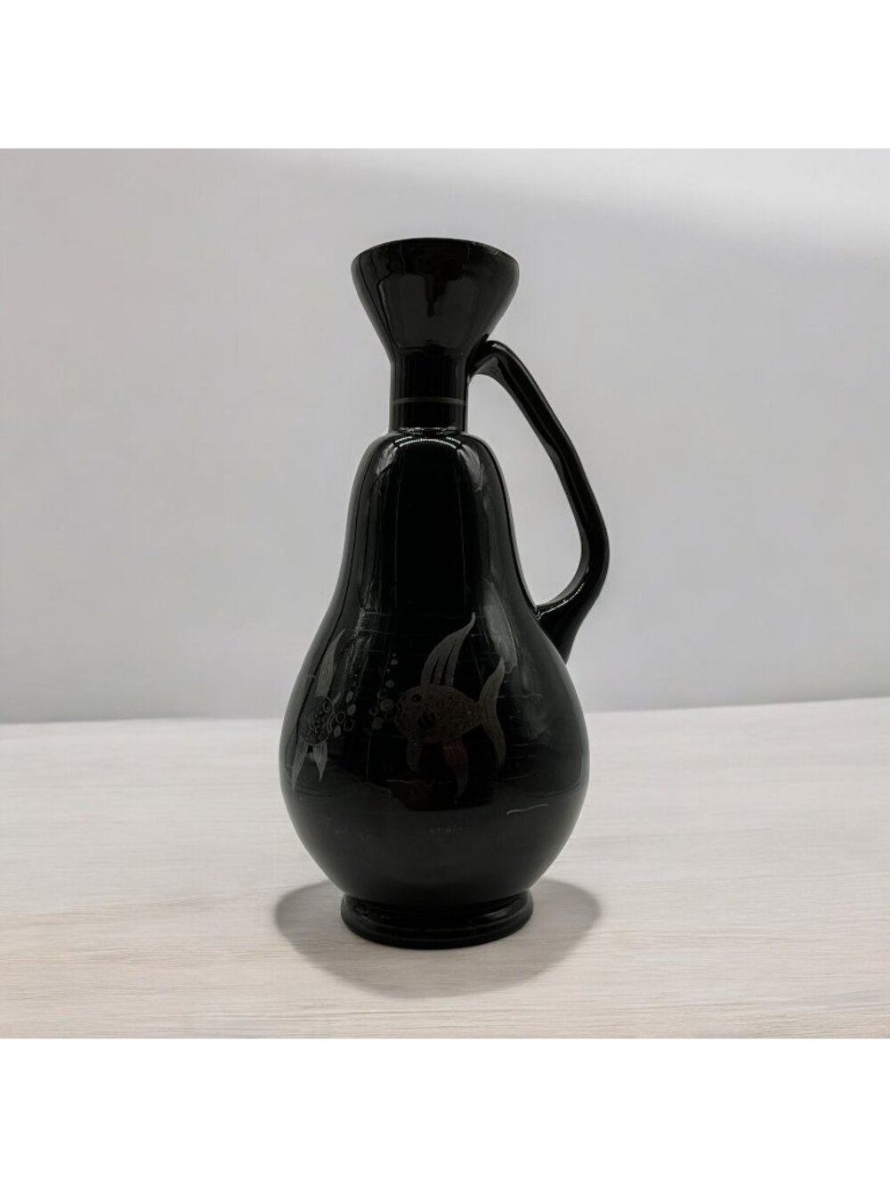Antique Czechoslovakia Black Amethyst Vase w/ Silver Overlay Art Nouveau Style